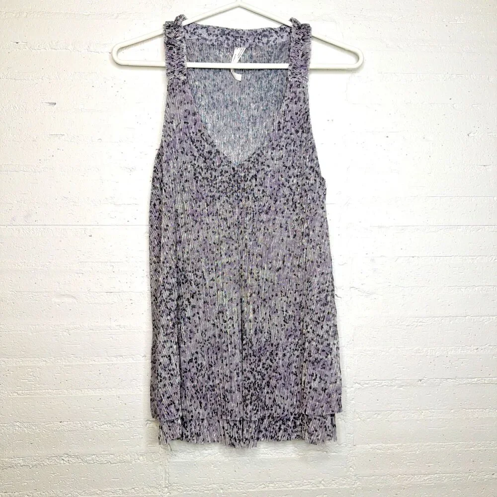 Anthropologie Metallic Shimmer Leopard Print Tank M Luxe Boho Y2K Glam Night-Out